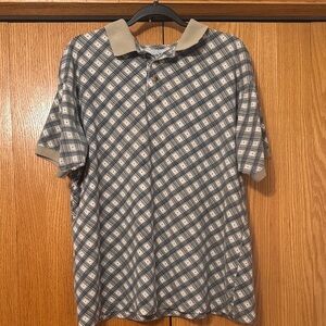 Men's Blue and Gray and tan Patterned Polo Shirt